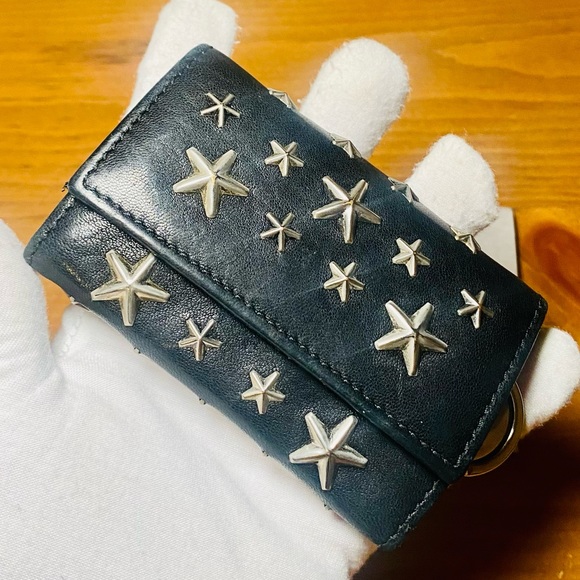 EUC Jimmy Choo Starred Studded Black Neptune Leather 6 Key Ring Case - Picture 6 of 17